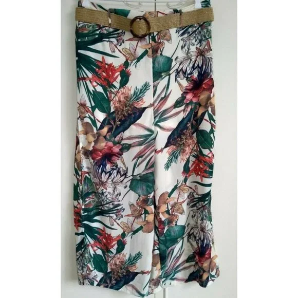 Crossroads Womens Pants Wide Split Leg Belt Tropical Floral Plus Sz 16 RRP$69.99 - Picture 2 of 9